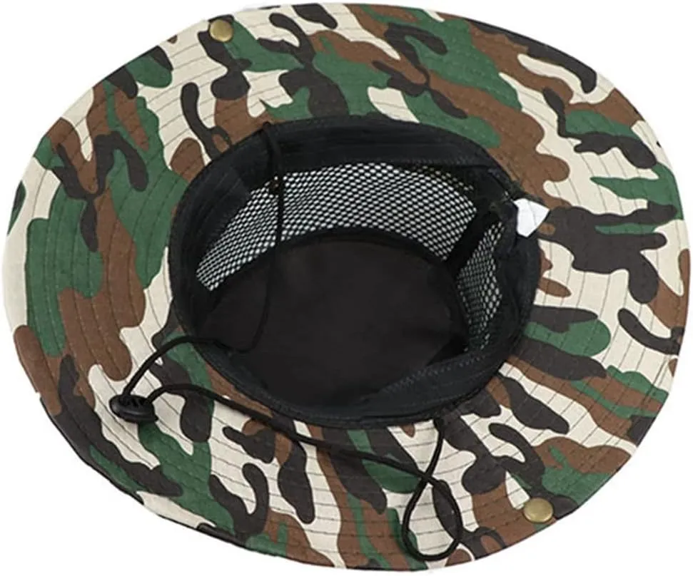 Camouflage Outdoor Wide Brim Sun Hat Breathable Hollow Mesh Bucket Boonie Hat for Fishing Camping Sun Protection Visors