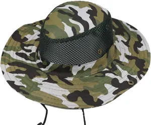 Camouflage Outdoor Wide Brim Sun Hat Breathable Hollow Mesh Bucket Boonie Hat for Fishing Camping Sun Protection Visors