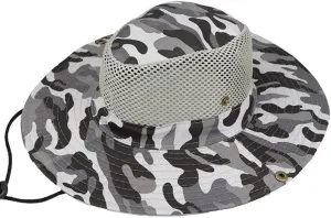 Camouflage Outdoor Wide Brim Sun Hat Breathable Hollow Mesh Bucket Boonie Hat for Fishing Camping Sun Protection Visors