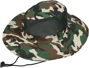 Camouflage Outdoor Wide Brim Sun Hat Breathable Hollow Mesh Bucket Boonie Hat for Fishing Camping Sun Protection Visors