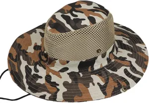Camouflage Outdoor Wide Brim Sun Hat Breathable Hollow Mesh Bucket Boonie Hat for Fishing Camping Sun Protection Visors