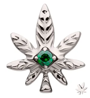 Cannabis Leaf Green CZ Titanium Threadless Top
