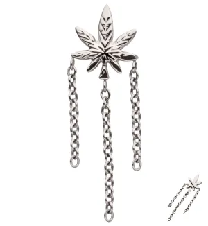 Cannabis Leaf Triple Dangle Chain Titanium Threadless Top