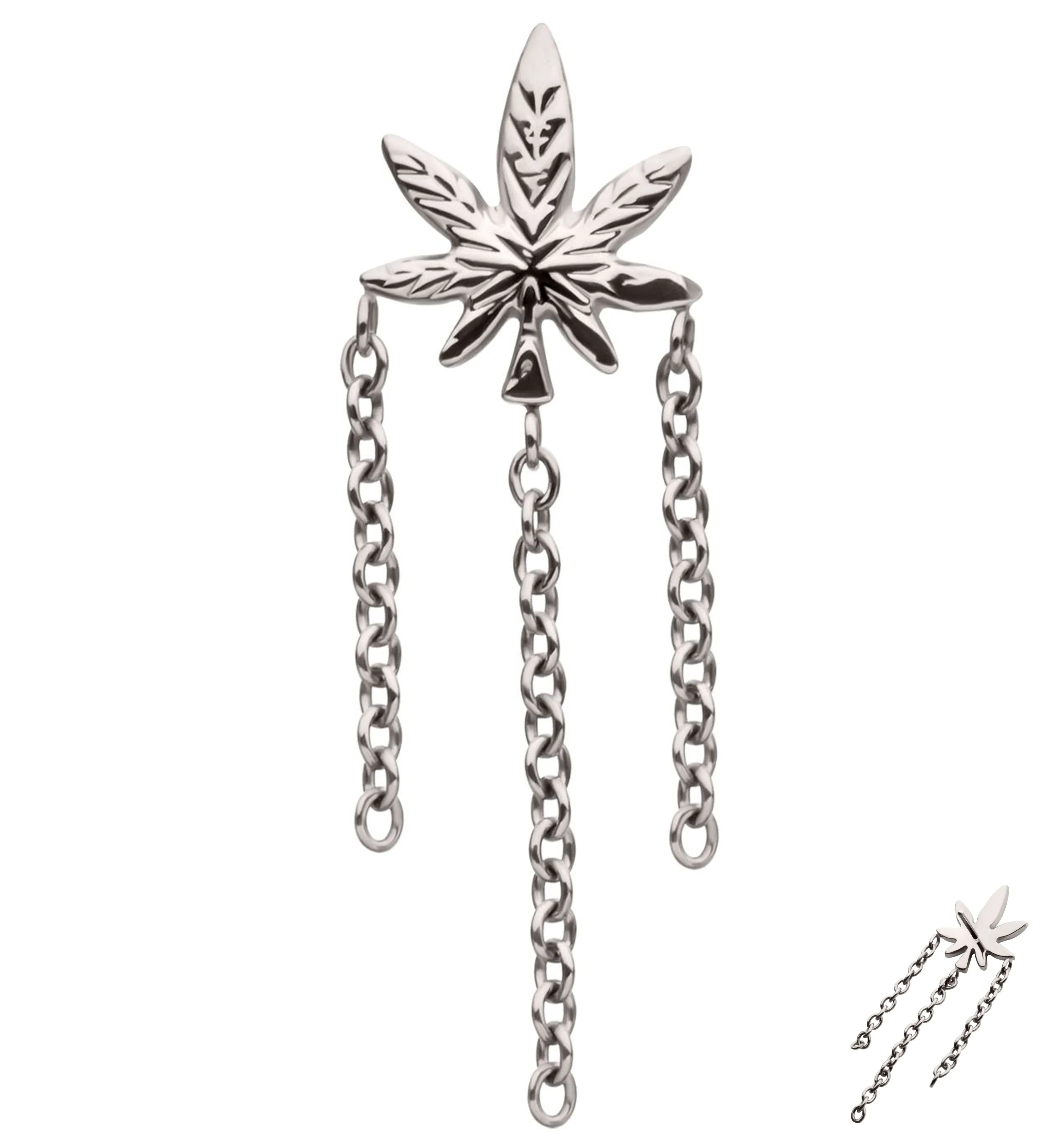 Cannabis Leaf Triple Dangle Chain Titanium Threadless Top