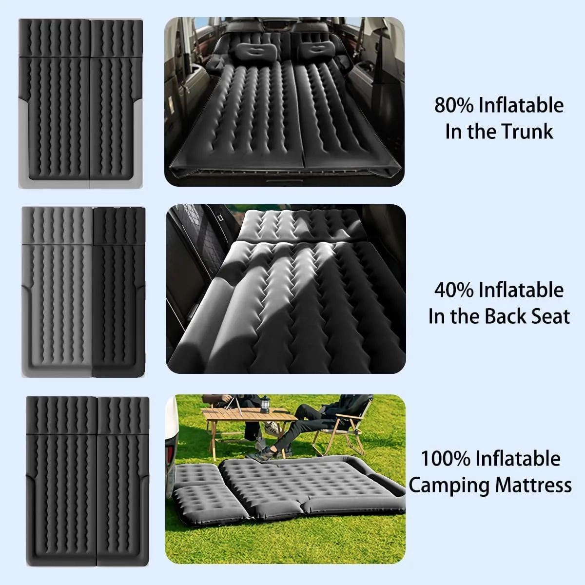 Car Air Mattress for Nissan NV200 7seats 2009-2023, Trunk Rear Seat Inflatable Thickened Flocking Travel Camping Bed, Air Pump 2 Pillows,Dark Green