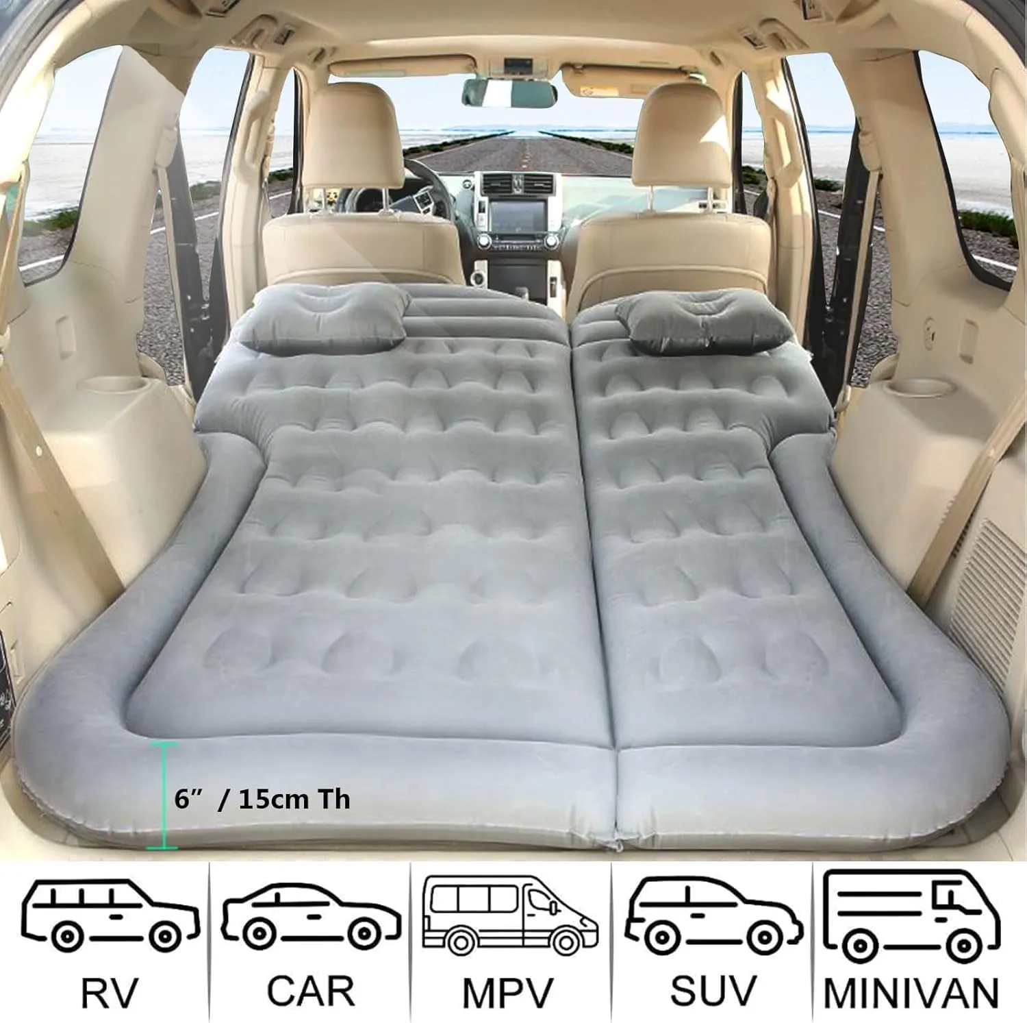 Car Air Mattress for Nissan NV200 7seats 2009-2023, Trunk Rear Seat Inflatable Thickened Flocking Travel Camping Bed, Air Pump 2 Pillows,Dark Green