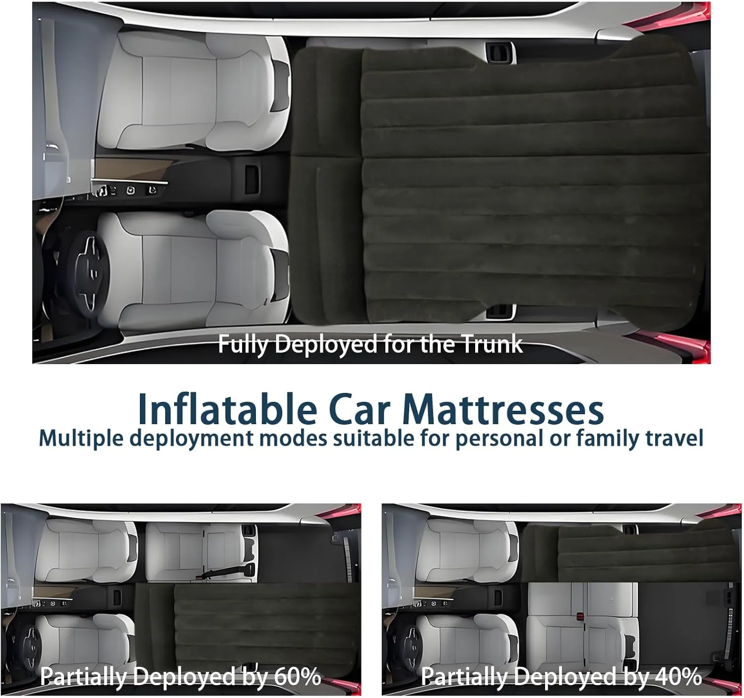 Car Air Mattress - Inflatable Camping Bed Compatible with Tesla Model Y, Thickened Flocked AirBed for Trunk/Backseat/Sedan/SUV/RV, Sleeping Pad with Pump and 2 Pillows for Camping Travel Outdoor Black