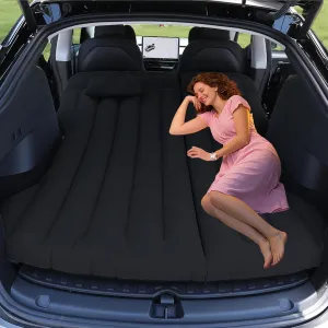 Car Air Mattress - Inflatable Camping Bed Compatible with Tesla Model Y, Thickened Flocked AirBed for Trunk/Backseat/Sedan/SUV/RV, Sleeping Pad with Pump and 2 Pillows for Camping Travel Outdoor Black