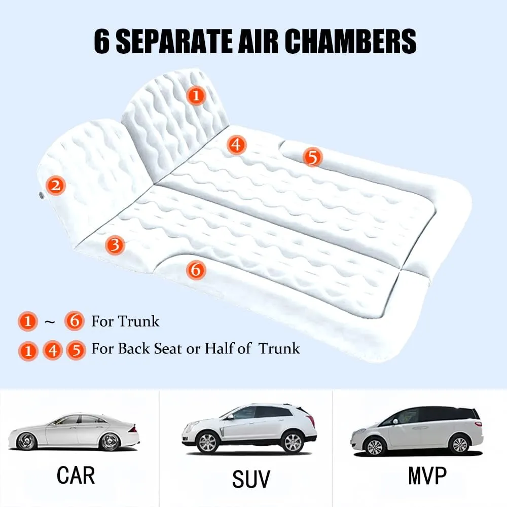Car Air Mattress SUV Air Mattress, SUV Mattress Camping Bed with Travel Pillow Air, Foot Pier, Air Pump, Inflatable Mattress for Car Grey
