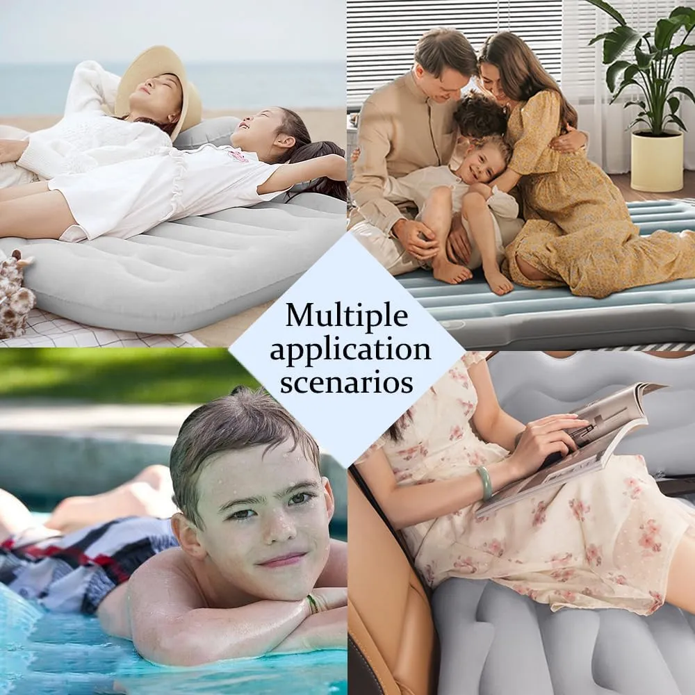Car Air Mattress SUV Air Mattress, SUV Mattress Camping Bed with Travel Pillow Air, Foot Pier, Air Pump, Inflatable Mattress for Car Grey