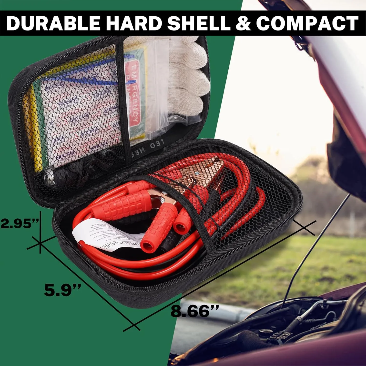 Car Emergency Kit with Battery Jumper Cables,Car Accessories for Men or Women,Emergency Car Kit,Roadside Automotive Safety Kit for Car,Vehicle,Truck or SUV,Gifts for Men or Him,Black