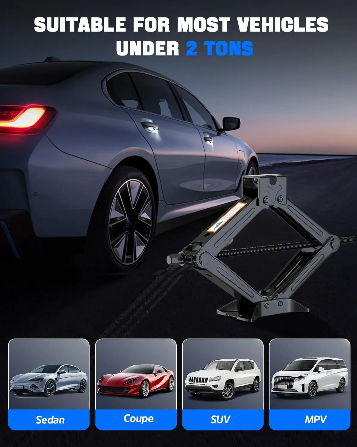 Car Jack Kit, Scissor Jack for Car 2 Ton (4409 lbs), Tire Jack Changing Kit with Lug Wrench for Sedan SUV