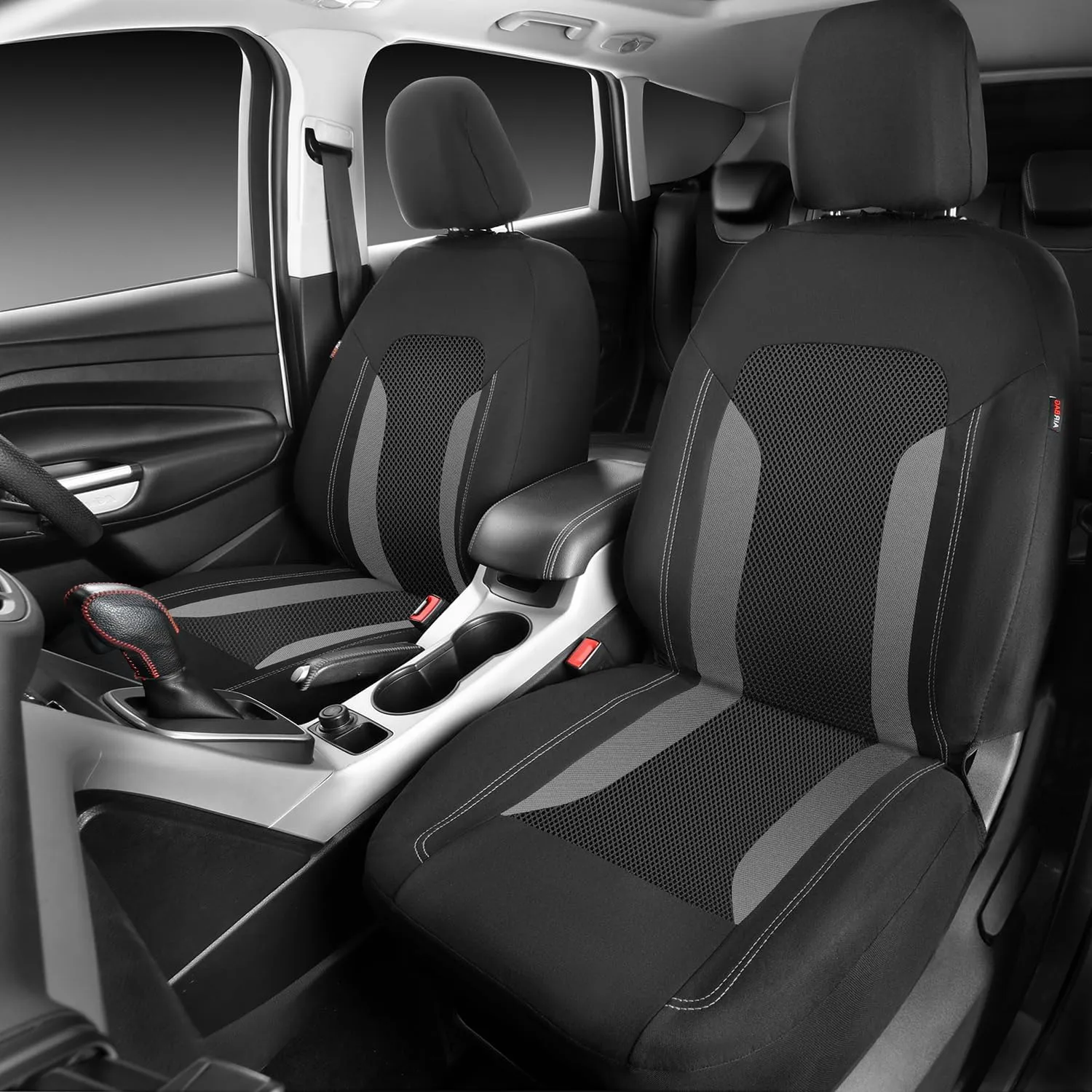 CAR PASS 3D Air Mesh Car Seat Covers Front Seats Low Back Bucket, Breathable Sporty Mesh in Summer Airbag Compatible Universal Fit 95% Automotive SUV,Truck,Sedan Interior Protector, Black Gray 2PCS