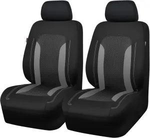 CAR PASS 3D Air Mesh Car Seat Covers Front Seats Low Back Bucket, Breathable Sporty Mesh in Summer Airbag Compatible Universal Fit 95% Automotive SUV,Truck,Sedan Interior Protector, Black Gray 2PCS
