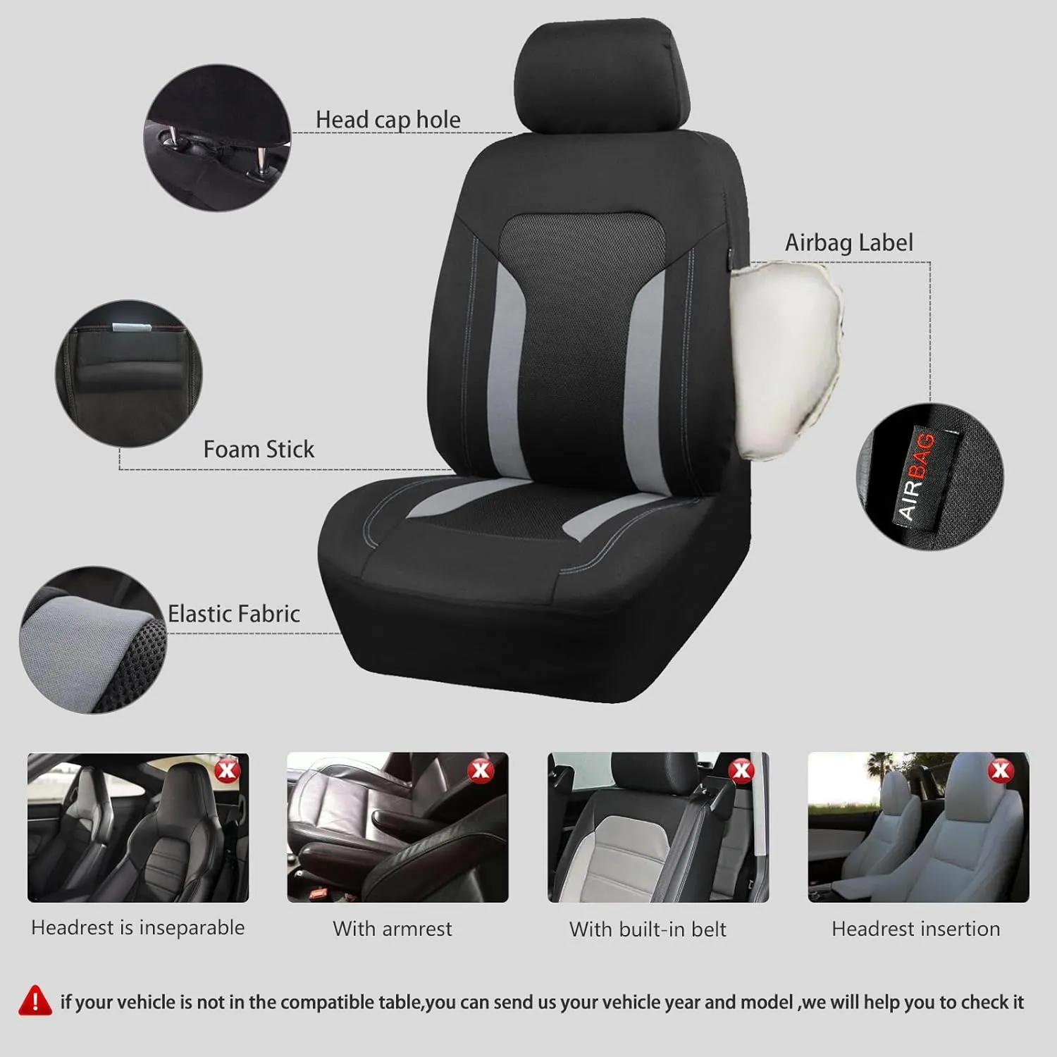 CAR PASS 3D Air Mesh Car Seat Covers Front Seats Low Back Bucket, Breathable Sporty Mesh in Summer Airbag Compatible Universal Fit 95% Automotive SUV,Truck,Sedan Interior Protector, Black Gray 2PCS