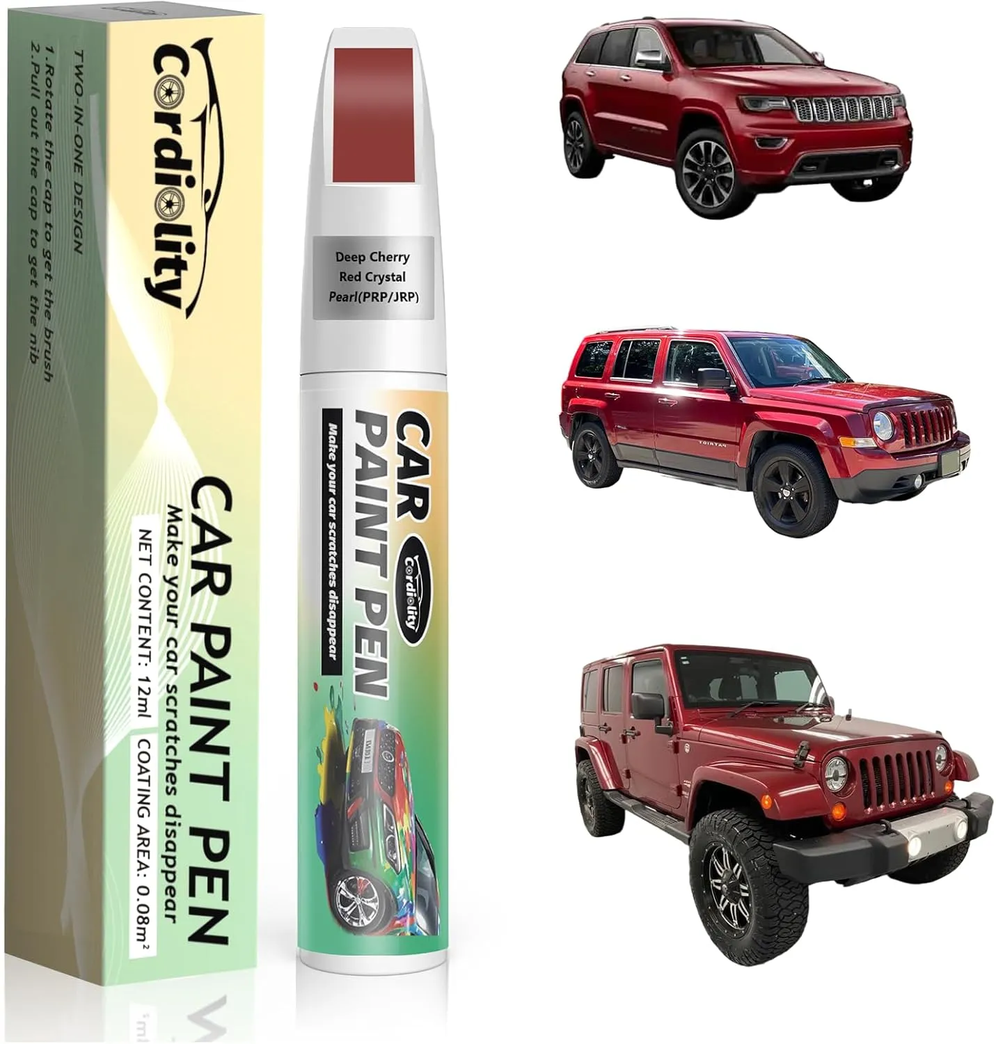 Car Touch Up Paint Deep Cherry Red Crystal Pearl(PRP/JRP) for Jeep, Color Accurate Car Scratch Repair Remover Pen Fix Auto Paint Chips and Nicks