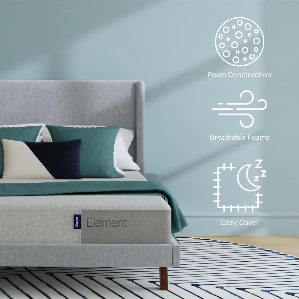 Casper Sleep Element Mattress, Full Size - Memory Foam   Support - 100-Night Trial - Medium Firm CertiPUR-US Mattress, Grey