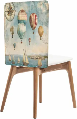 Chair Covers Set of 8 Sea Compass Hot Air Balloon Chair Back Covers Stretch Removable Washable Slipcovers Seat Protector for Dining Room Kitchen Party Decor