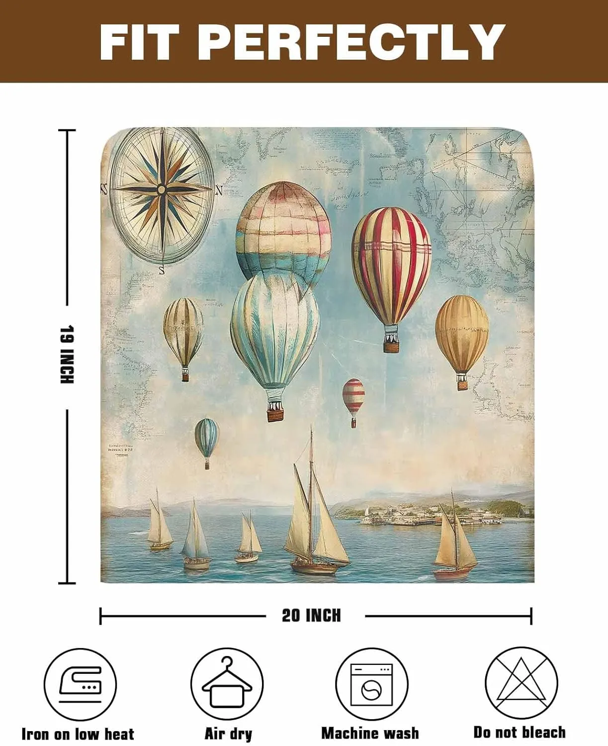 Chair Covers Set of 8 Sea Compass Hot Air Balloon Chair Back Covers Stretch Removable Washable Slipcovers Seat Protector for Dining Room Kitchen Party Decor
