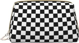 Checkered Stripes Toiletry Pouch, Travel-Friendly Makeup Organizer For Makeup Brushes, Lipsticks