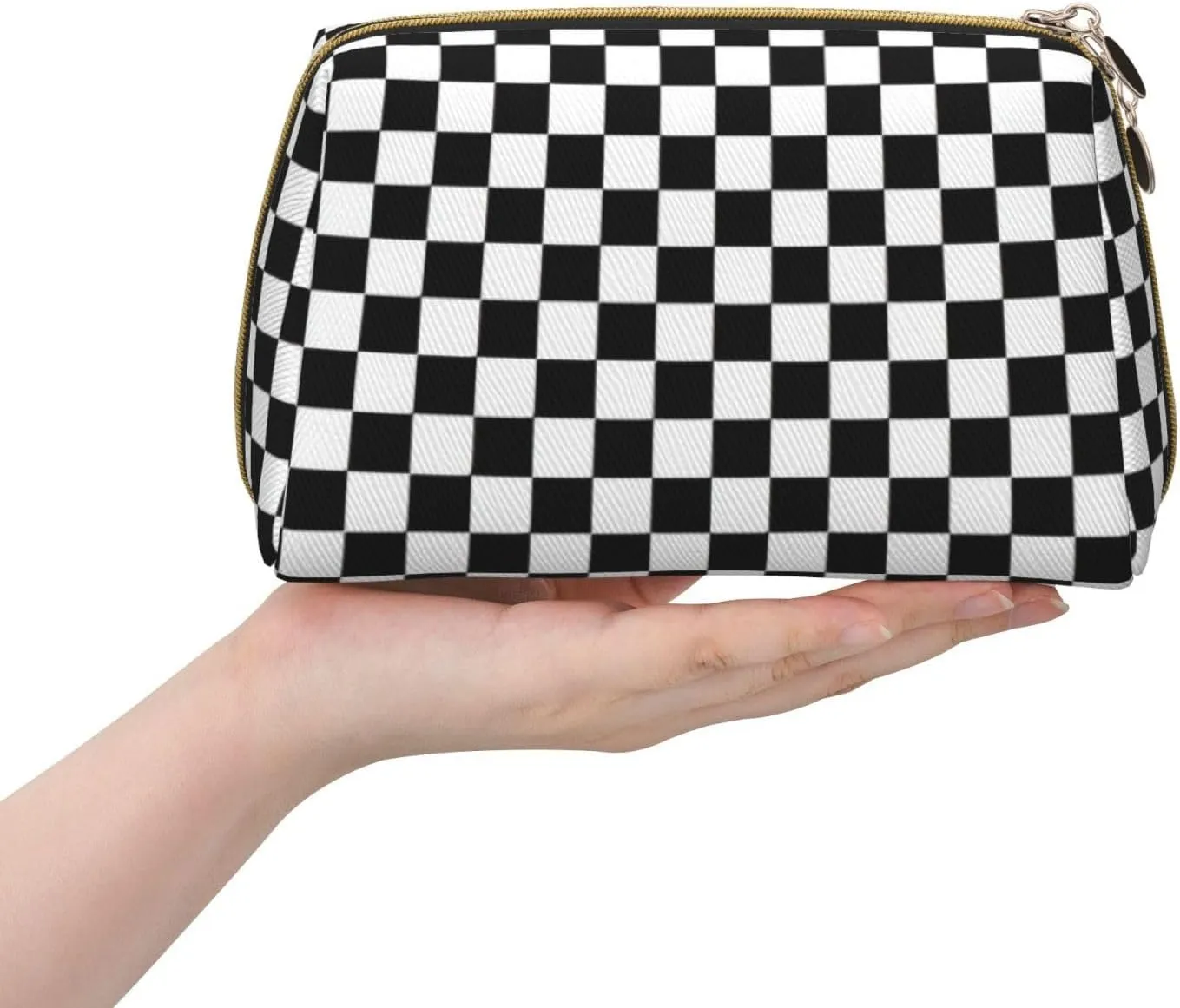 Checkered Stripes Toiletry Pouch, Travel-Friendly Makeup Organizer For Makeup Brushes, Lipsticks