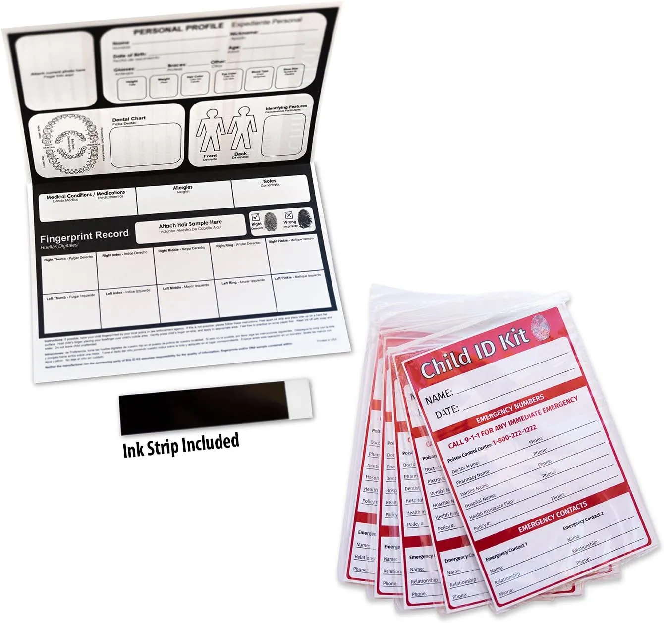 Child ID Kit (5 Pack) - Identification Cards for Kids - Missing Child Safety Kit Includes Ink Strip for Fingerprinting