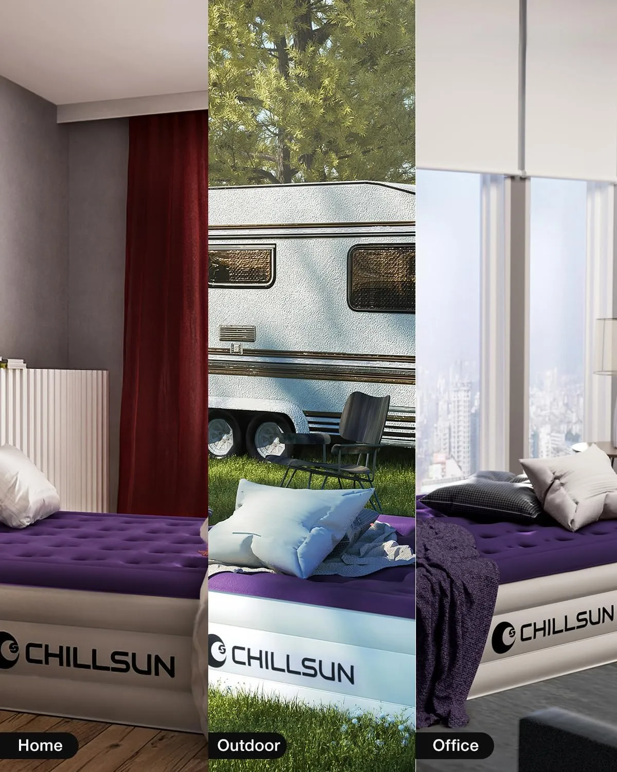 CHILLSUN Twin Air Mattress Inflatable Airbed with Built in Pump, 3 Mins Quick Self-Inflation, Comfortable Top Surface Blow Up Bed for Home Portable Camping Travel, 75x39x18'', 550 lb MAX