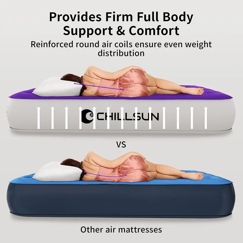 CHILLSUN Twin Air Mattress with Built-in Pump-2 Mins Quick Inflate/Deflate Double Height Blow Up Mattress for Camping,Home & Portable Travel - Adjustable Inflatable Mattresses,Durable Waterproof