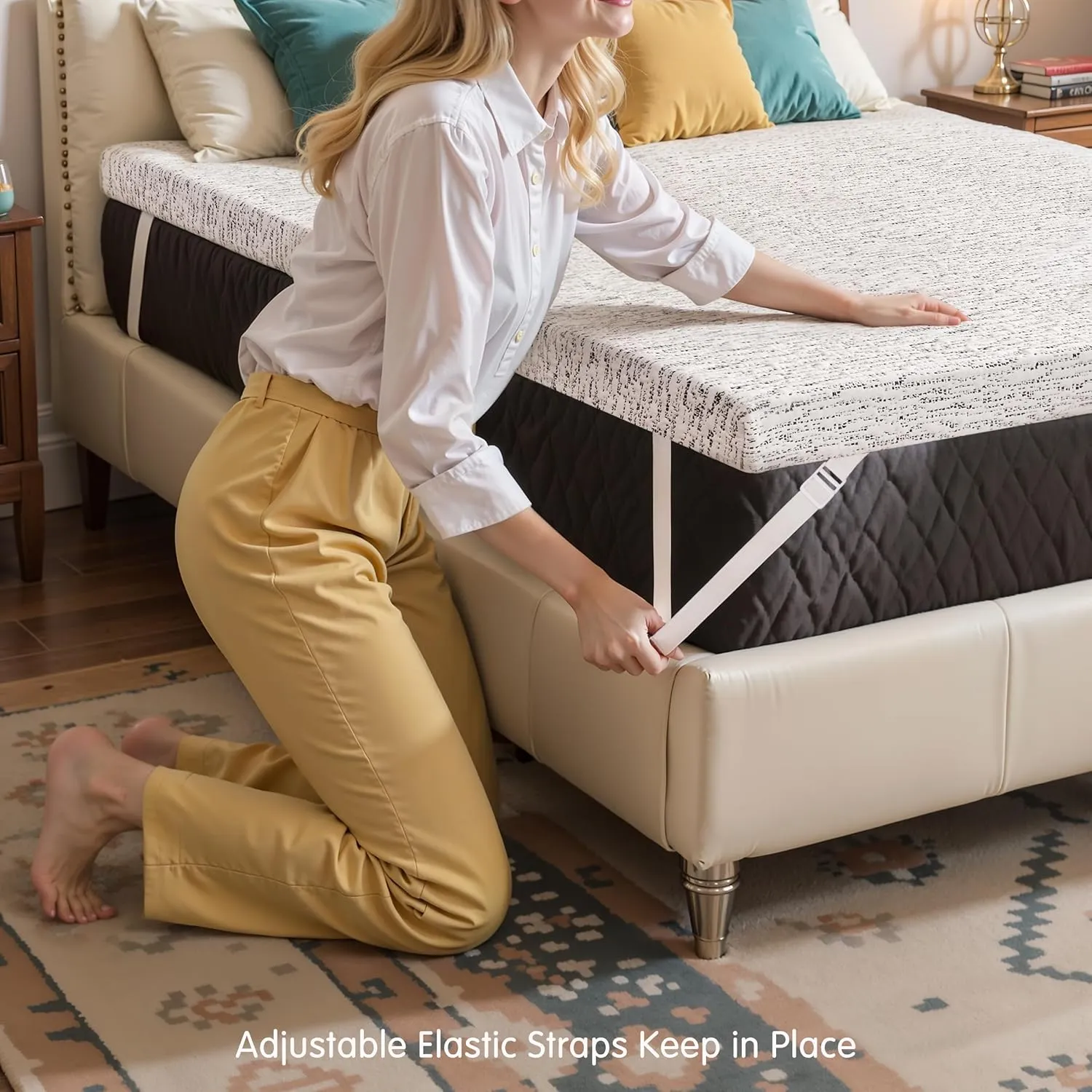 CHUN YI Cooling Mattress Topper Queen, 4 Inch Memory Foam Mattress Topper, Gel Infused Bed Topper for Pressure Relief, Mattress Pad with Removable Washable Cover, CertiPUR-US Certified