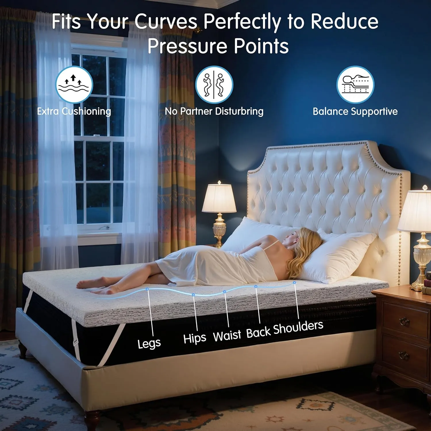 CHUN YI Cooling Mattress Topper Queen, 4 Inch Memory Foam Mattress Topper, Gel Infused Bed Topper for Pressure Relief, Mattress Pad with Removable Washable Cover, CertiPUR-US Certified