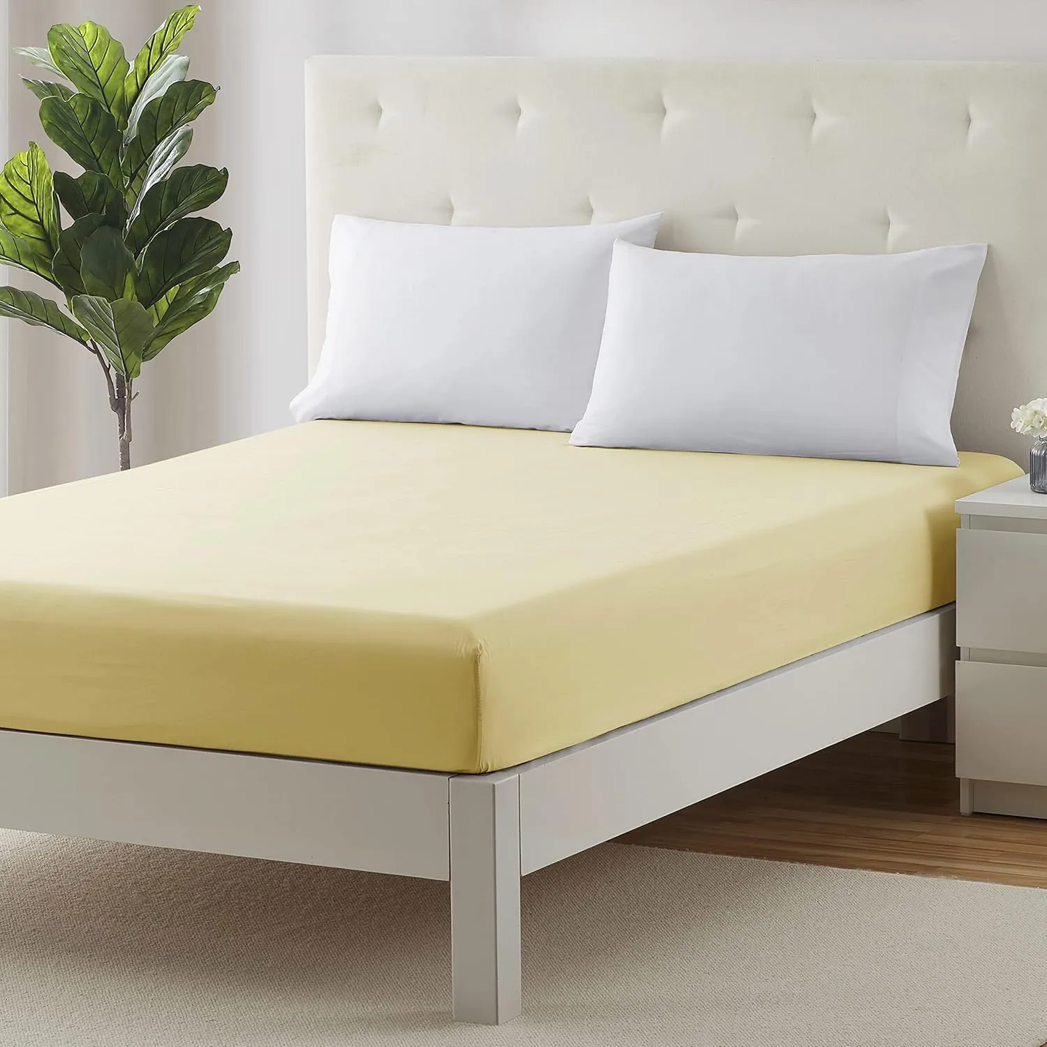 Clara Clark Fitted Sheet, Extra Deep Pocket Fits Deep Mattress, Luxury Soft Fitted Sheet Only, Full Mellow Yellow