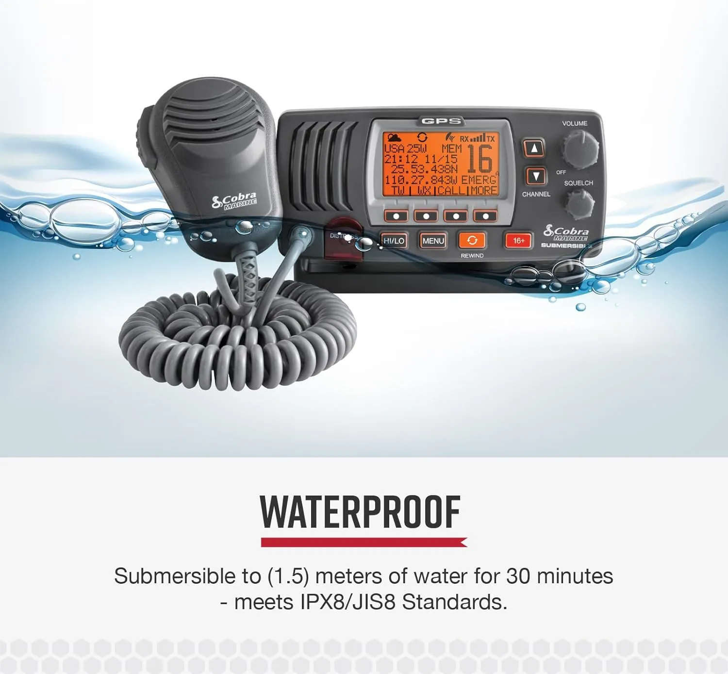 Cobra MR F77B GPS Fixed Mount VHF Marine Radio – 25 Watt VHF, Built-In GPS Receiver, Submersible, LCD Display, Noise Cancelling Mic, NOAA Weather, Signal Strength Meter, Scan Channels, Black/Grey