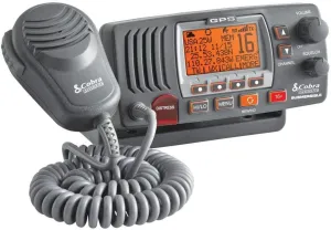 Cobra MR F77B GPS Fixed Mount VHF Marine Radio – 25 Watt VHF, Built-In GPS Receiver, Submersible, LCD Display, Noise Cancelling Mic, NOAA Weather, Signal Strength Meter, Scan Channels, Black/Grey