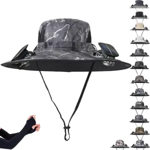Colitt Fishing Hat, 2025 New Ultralight Solar Fan Sun Hat Powered, Bucket Wide Panel Brim Sombrero Hats Men in Outdoor