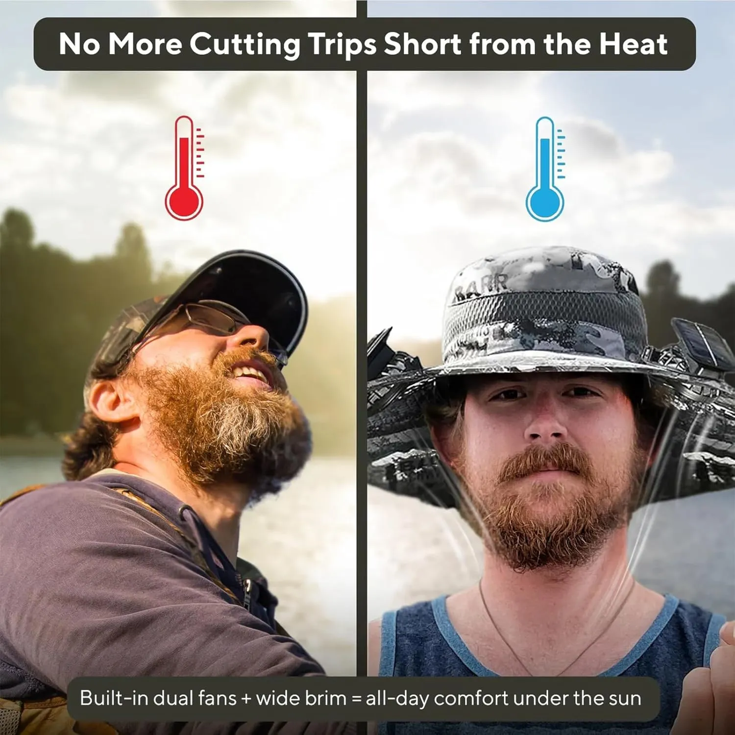 Colitt - Fishing Hat with Built in Fan, 2 Solar Fans, UPF 50  Sun Protection, Adjustable Fit, Bucket Hat for Men Women