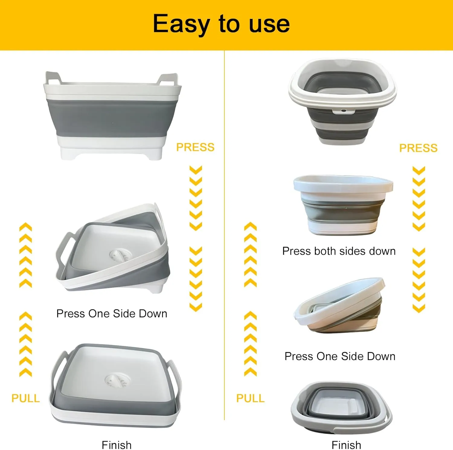 Collapsible Basin Bucket (9L 5L)-Collapsible Dish Tub Portable Sink-Foldable Sink Tub for Cleaning Foldable Portable Plastic (Grey 5L Grey)