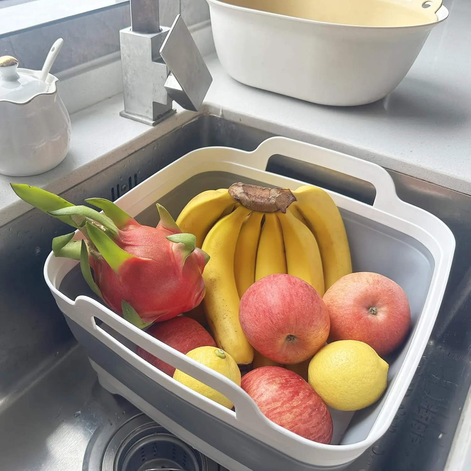 Collapsible Basin Bucket (9L 5L)-Collapsible Dish Tub Portable Sink-Foldable Sink Tub for Cleaning Foldable Portable Plastic (Grey 5L Grey)