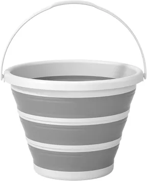 Collapsible Bucket with Handle, 2.6 Gallon (10 Liters) Capacity, Household Cleaning Bucket, Suitable for Indoor and Outdoor Use, Camping,Gray and White
