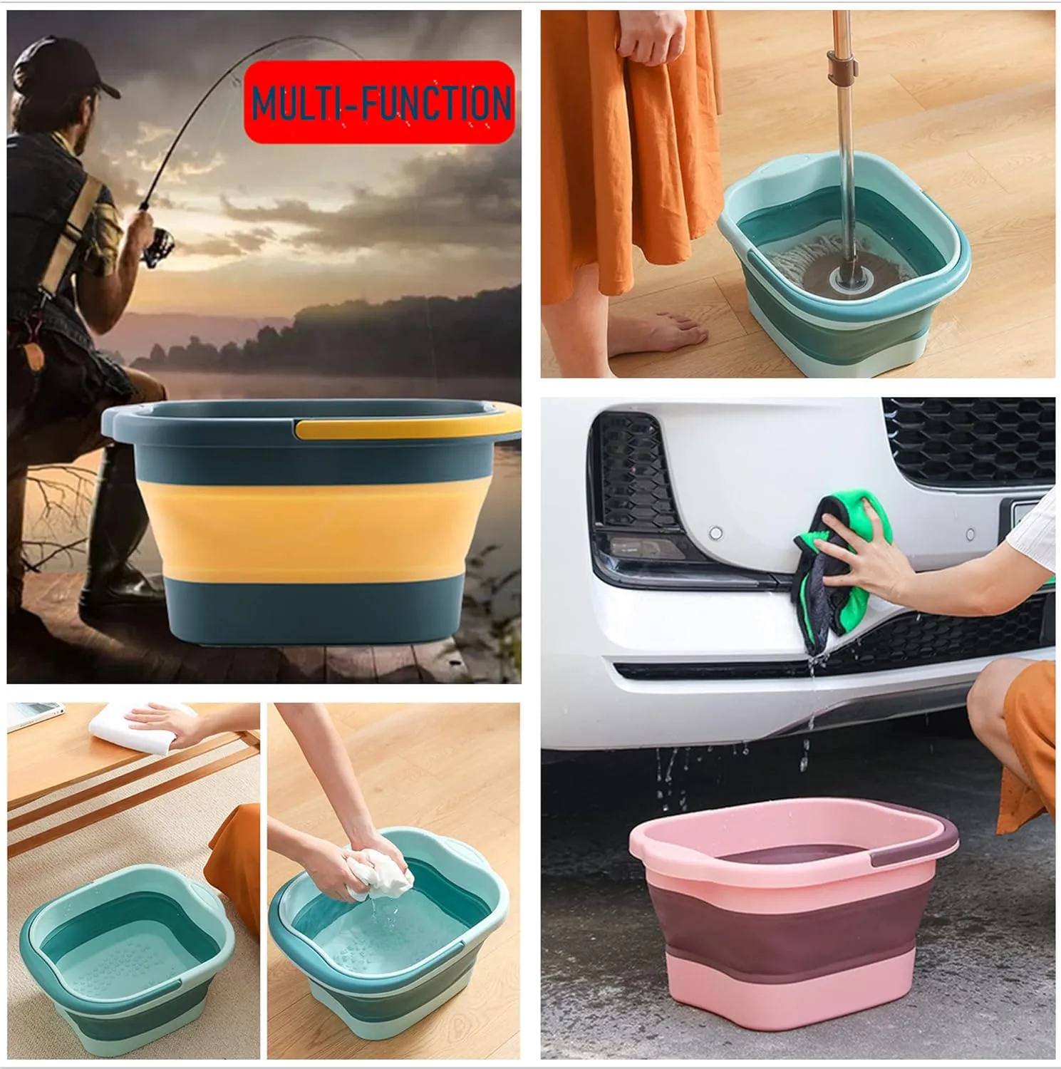 Collapsible Foot Bath Soak Tub with Handle, Plastic Foldable Feet Spa Soaking Basin Bucket with Massager Acupoint for Washing, Pedicure Foot Care Bathtub Bowl Tools for Pain Relief, Green