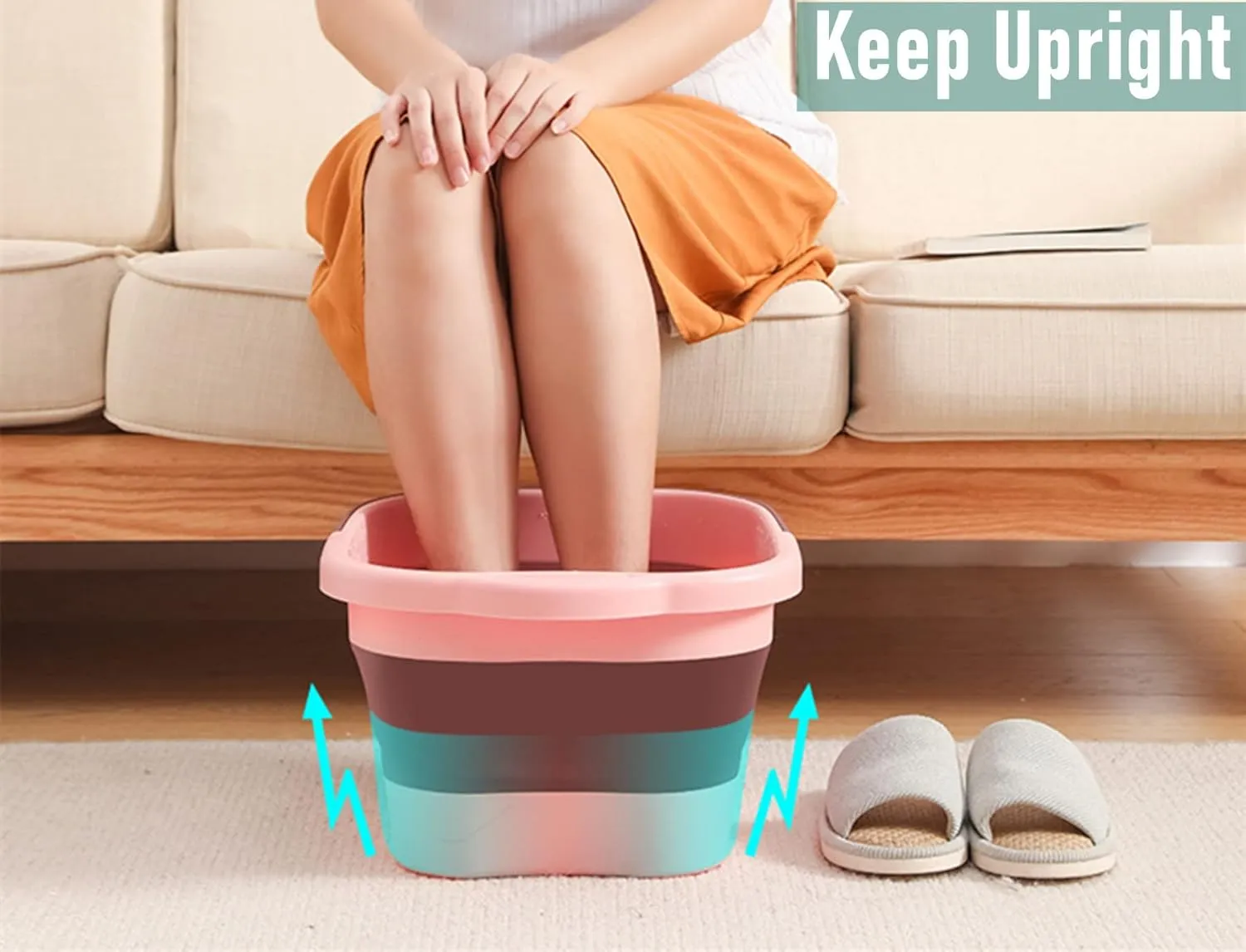 Collapsible Foot Bath Soak Tub with Handle, Plastic Foldable Feet Spa Soaking Basin Bucket with Massager Acupoint for Washing, Pedicure Foot Care Bathtub Bowl Tools for Pain Relief, Green