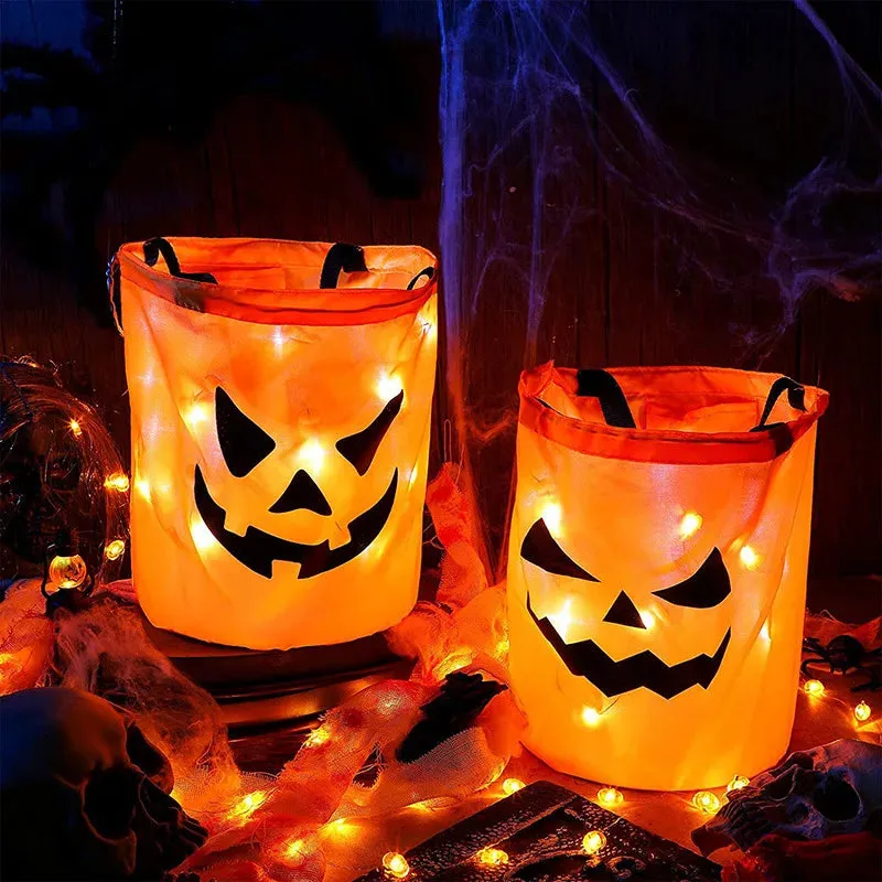 Collapsible LED Pumpkin Trick or Treat Bucket - Halloween Candy Bag for Thanksgiving and Party Gifts