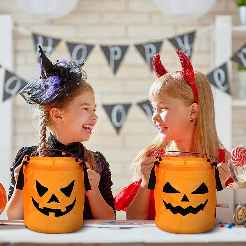 Collapsible LED Pumpkin Trick or Treat Bucket - Halloween Candy Bag for Thanksgiving and Party Gifts