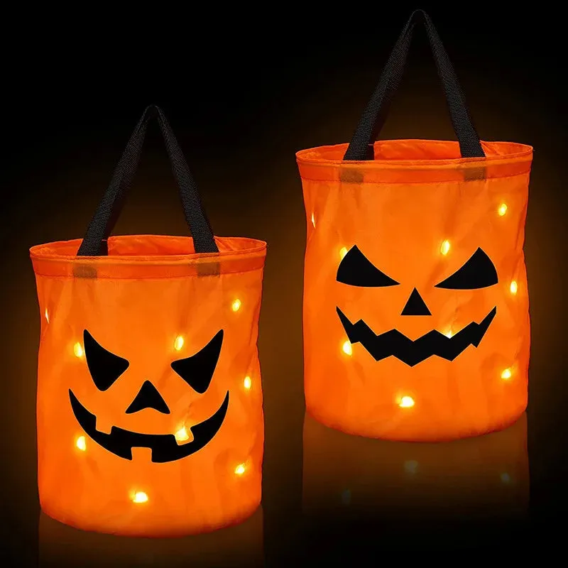 Collapsible LED Pumpkin Trick or Treat Bucket - Halloween Candy Bag for Thanksgiving and Party Gifts