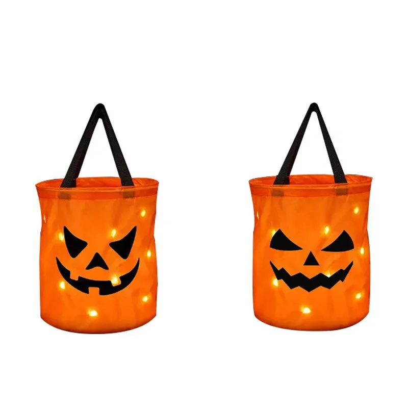 Collapsible LED Pumpkin Trick or Treat Bucket - Halloween Candy Bag for Thanksgiving and Party Gifts