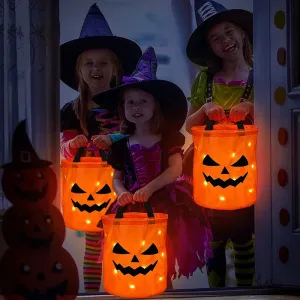 Collapsible LED Pumpkin Trick or Treat Bucket - Halloween Candy Bag for Thanksgiving and Party Gifts