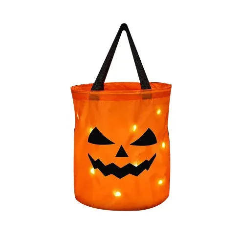 Collapsible LED Pumpkin Trick or Treat Bucket - Halloween Candy Bag for Thanksgiving and Party Gifts
