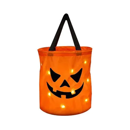 Collapsible LED Pumpkin Trick or Treat Bucket - Halloween Candy Bag for Thanksgiving and Party Gifts