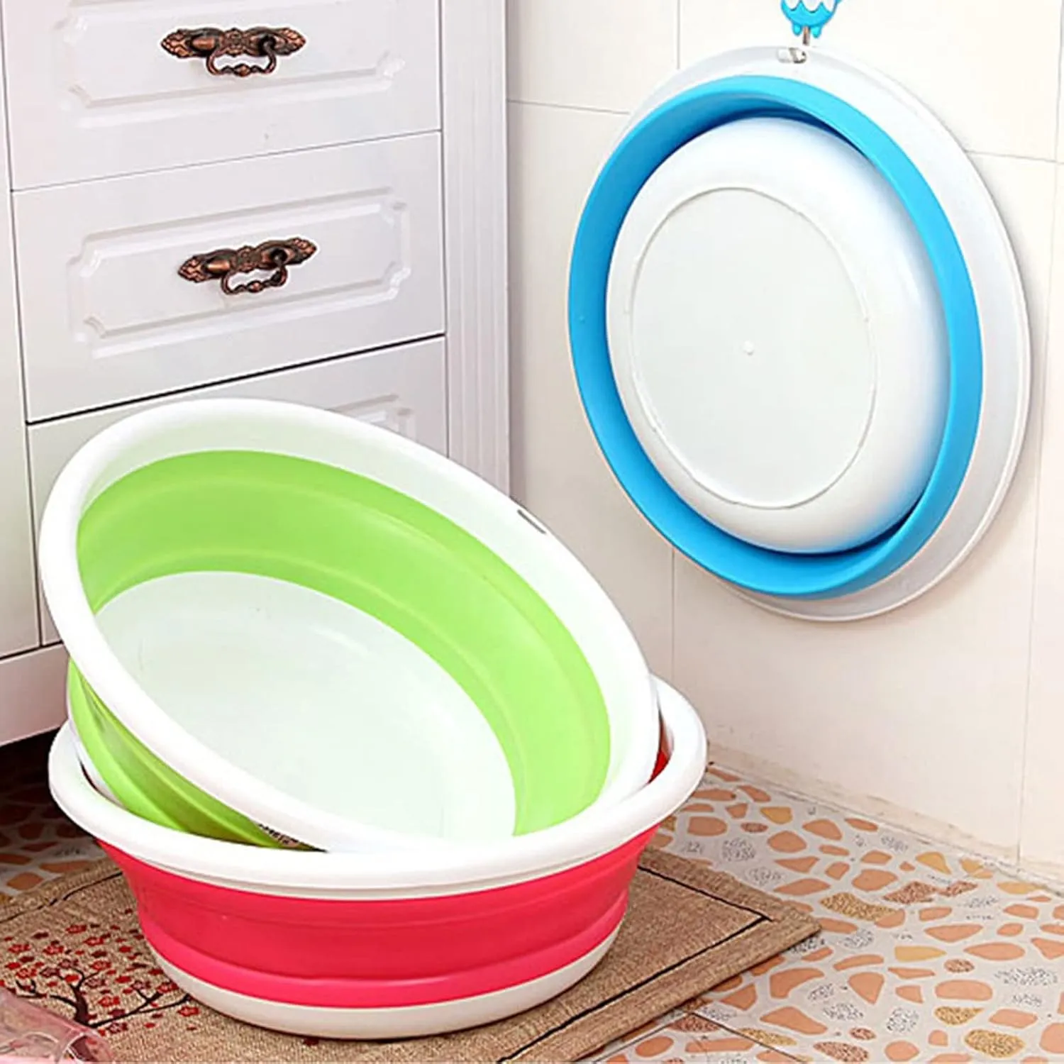 Collapsible wash Basin Folding Bucket Basin Portable Collapsible Washbasin for Household Laundry Car Washing Camping Travel Outdoor Bathroom Wash Basin(Pink,US-Size L)
