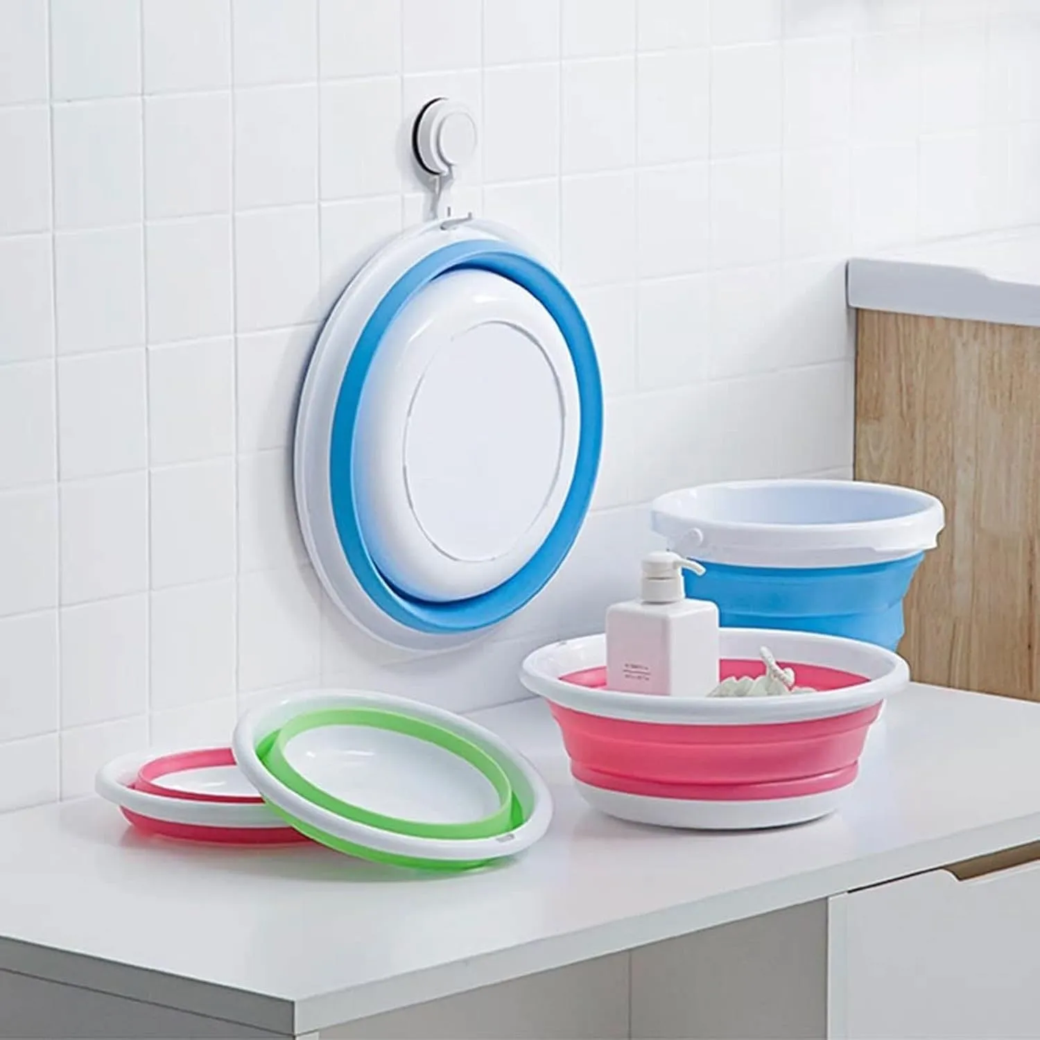Collapsible wash Basin Folding Bucket Basin Portable Collapsible Washbasin for Household Laundry Car Washing Camping Travel Outdoor Bathroom Wash Basin(Pink,US-Size L)