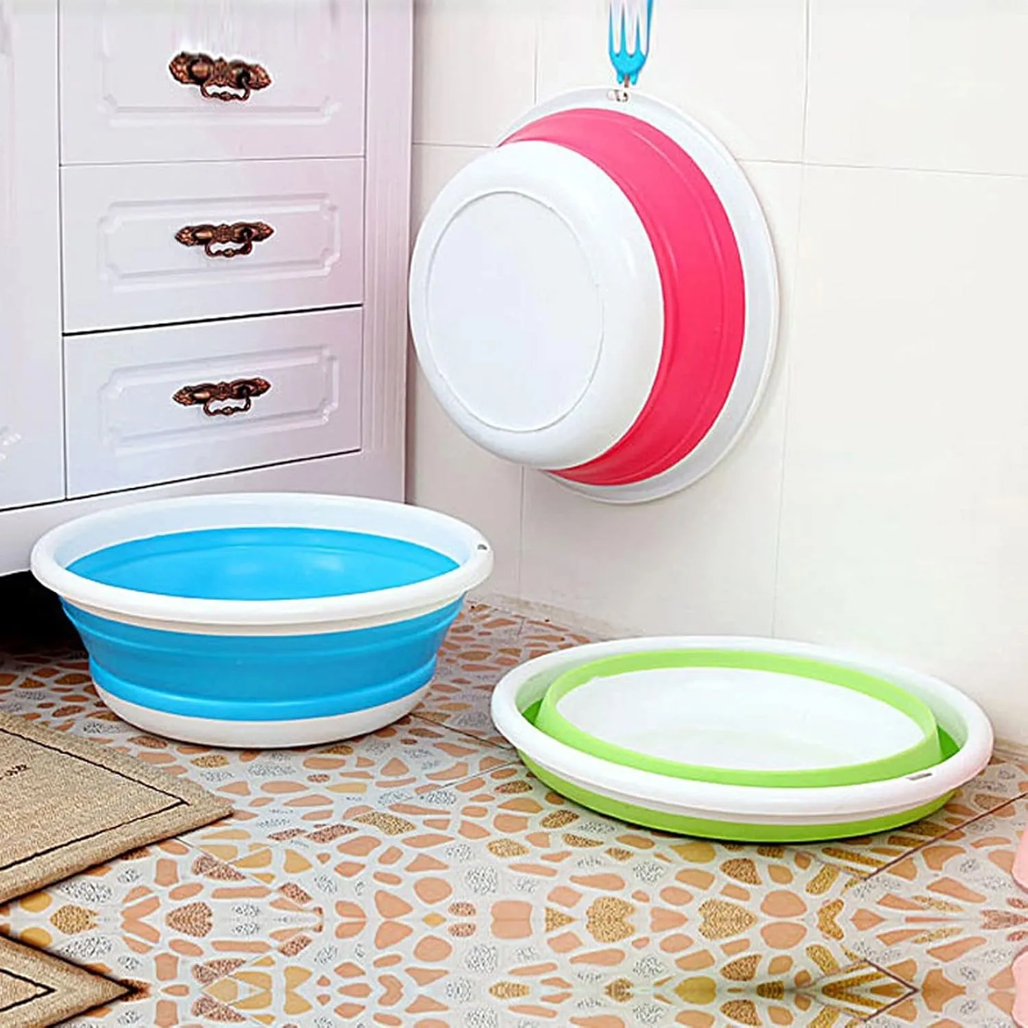 Collapsible wash Basin Folding Bucket Basin Portable Collapsible Washbasin for Household Laundry Car Washing Camping Travel Outdoor Bathroom Wash Basin(Pink,US-Size L)